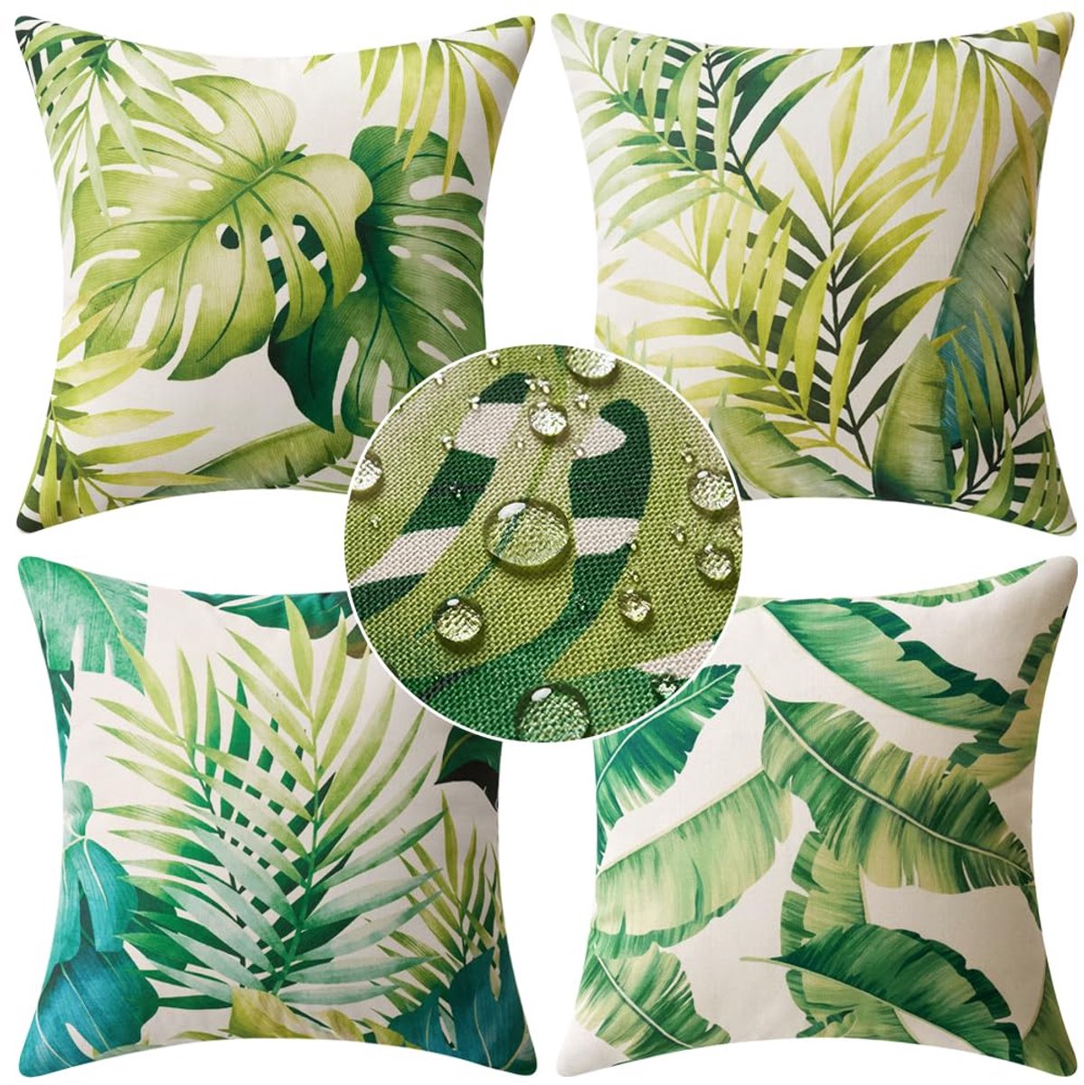 Ibenzoa® Kleurrijke Waterbestendige Kussenhoezen Set van 4 voor Binnen en Buiten, 40 x 40 cm, Groen