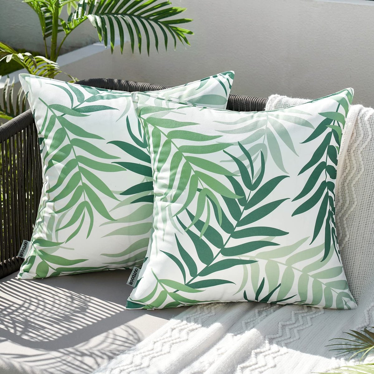 Ibenzoa Waterafstotende Sierkussenhoezen met Bladpatroon voor Binnen en Buiten, Set van 2, 40 x 40 cm, Groen