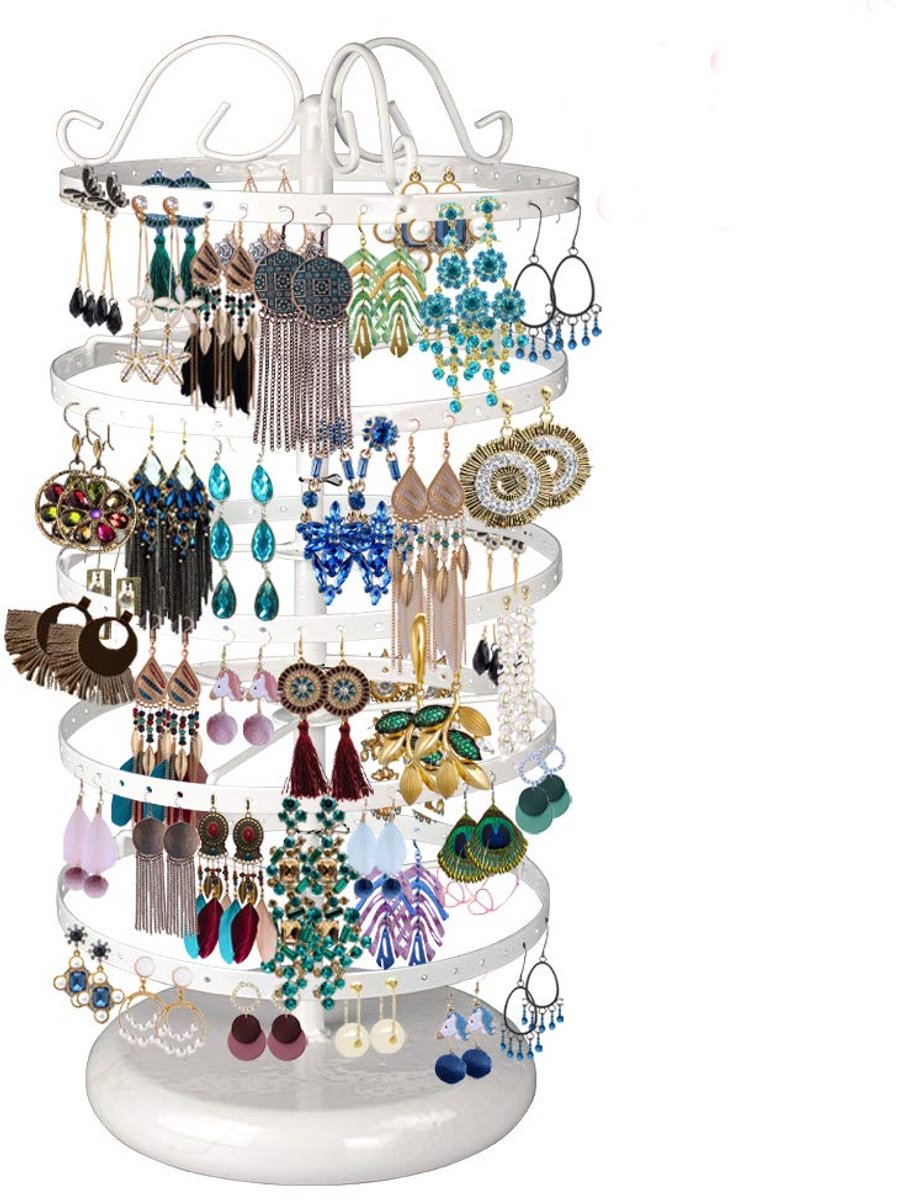 Ibenzoa® Sieraden Organizer met Draaibaar Ontwerp voor Oorbellen, Halskettingen en Armbanden - Wit