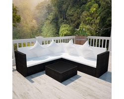vidaXL - 4-delige - Loungeset - met - kussens - poly - rattan - zwart