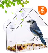 AUM® vogelhuisje – Set van 2 – Transparant Vogelvoederstation met 3 Sterke Zuignappen – Hangend Voedersilo – Geschikt voor Binnen- en Buitenobservatie – 300 ml Capaciteit