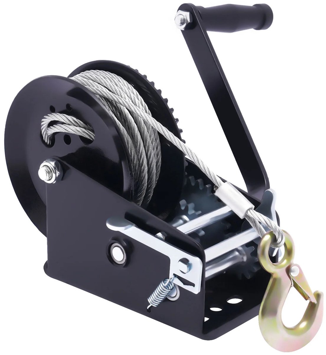 Handlier - Bootlier - Handmatige Lier Met Kabel - 1500kg Trekkracht - 10 Meter Staalkabel - 4:1 / 8:1 Versnelling - Met Haak - Dubbelsnelheid - Zwart - Voor Auto, Trailer, Trailerhelling, Boten
