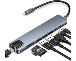 8-poorts USB-C-hub met USB, UBC PD, HDMI, RJ45, geheugenkaart