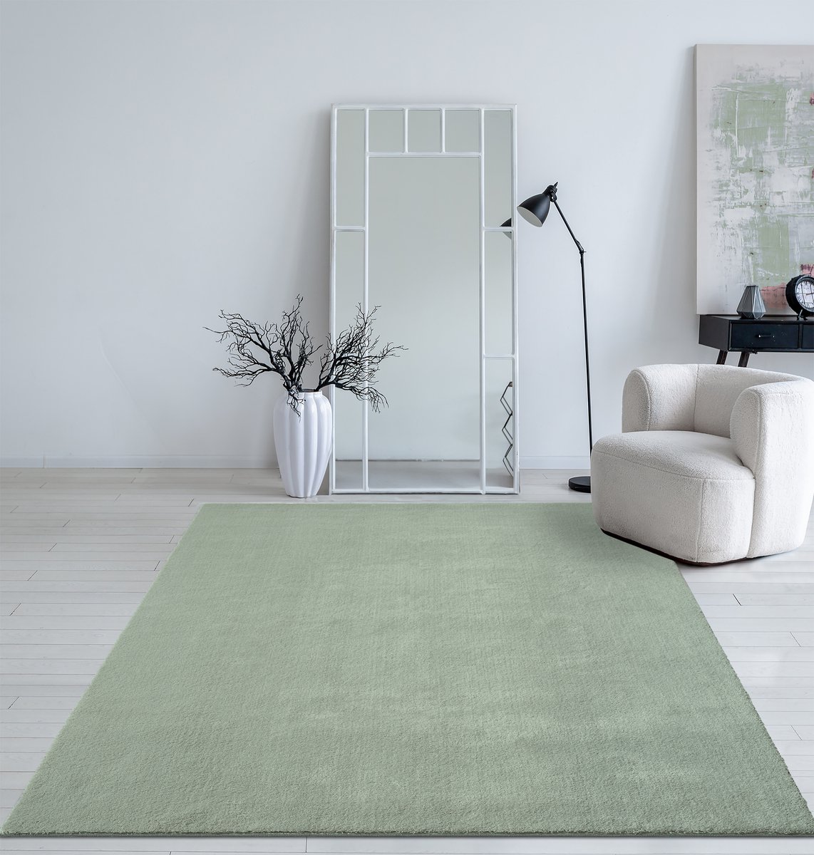 Mia’s Teppiche Taos – superzacht kortflor vloerkleed met antislip rug, wasbaar, groen, 240 x 340 cm