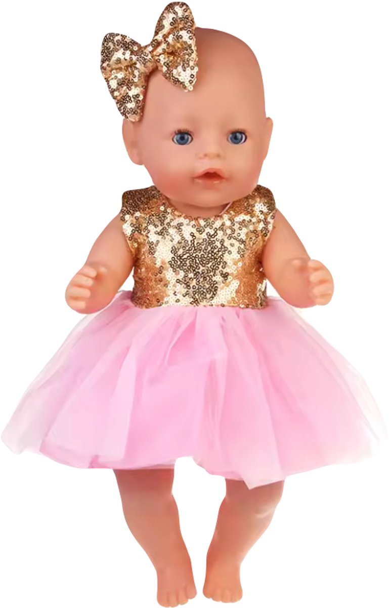 Happy U Kids Luxy Goud Roze Jurkje - Geschikt voor Baby Born kleertjes 36-43 cm