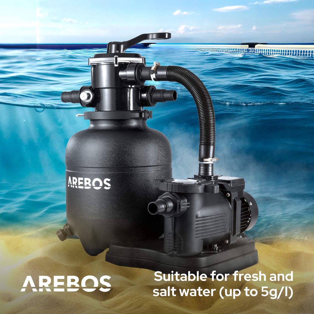 AREBOS Zandfilter - Zandfiltersysteem - Zandfilterpomp voor zwembad - 950L/h – foto 3