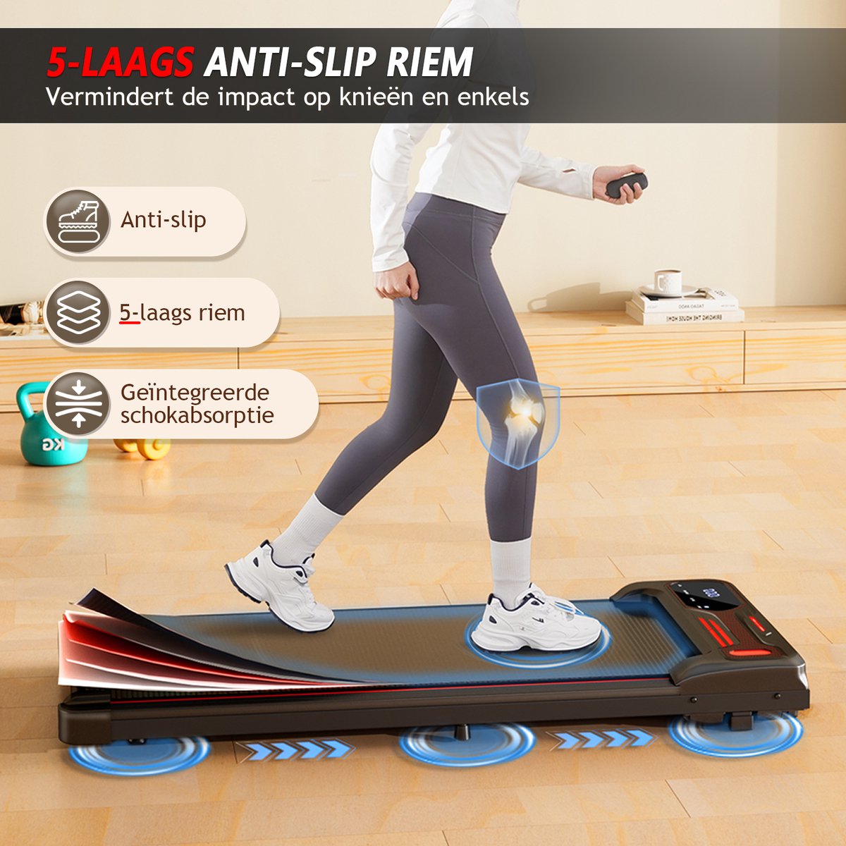 Afbeelding 3 van Y-RAIN Elektrische Loopband, 2-IN-1 Walking Pad, Wandelband, krachtige en stille 2,25 PK Motor, 1-6km/u Snelheidsbereik, Afstandsbediening, LED-Display.