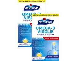 Davitamon Omega 3 Visolie - Hooggedoseerde omega 3 visolie - Voedingssupplement - 60 x 2 visolie capsules BUNDEL 2 STUKS