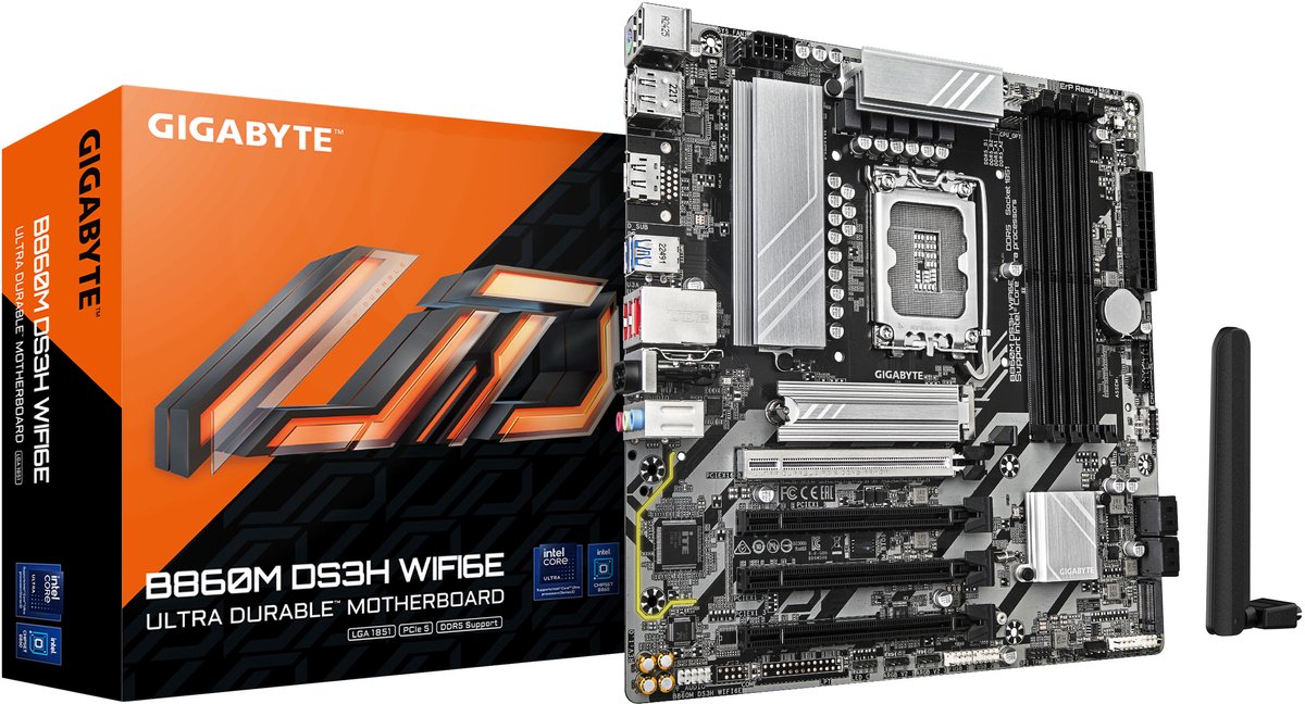 GIGABYTE B860M DS3H WIFI6E - Moederbord - micro ATX - Intel B860 - Socket LGA 1851