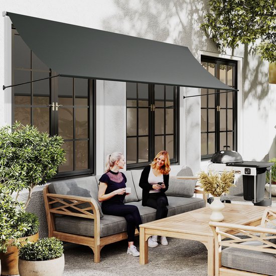 Aufun Parasol de balcon résistant aux UV - Store manuel rétractable en polyester et acier, store télescopique - store de balcon réglable en hauteur et en inclinaison Parasol de balcon - 350 x 145 cm - anthracite