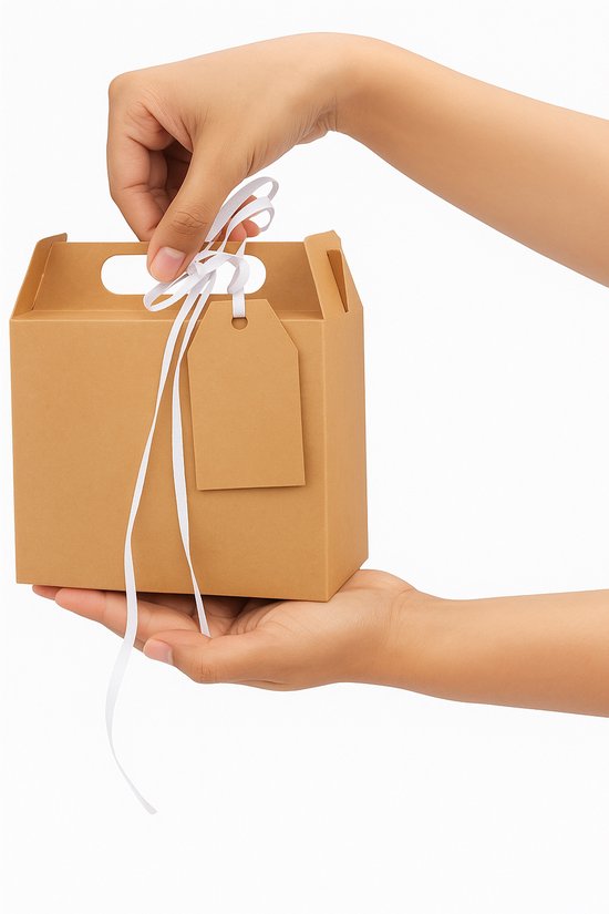 4 x Gift Boxes Bruin - Opvouwbaar Luxe cadeau doos met inpak Lint - Feestelijk opvouwbaar geschenkdoosje - Bruiloft- Verjaardag - Luxe cadeau doos - Kado Doos - 8x8x10cm