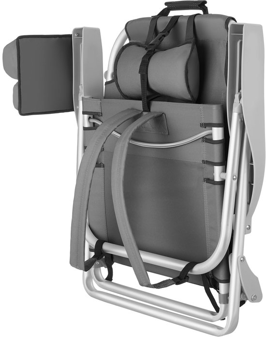 tectake® Strandstoelen Coral - Set van 2 Opvouwbare Campingstoelen met Koeltas en Opbergtas - 5-voudig Verstelbare Rugleuning met Hoofdkussen - Brede Armleuningen met Bekerhouder / Telefoonhouder - Inklapbare Kampeerstoel - Grijs van Merkloos — afbeelding 5