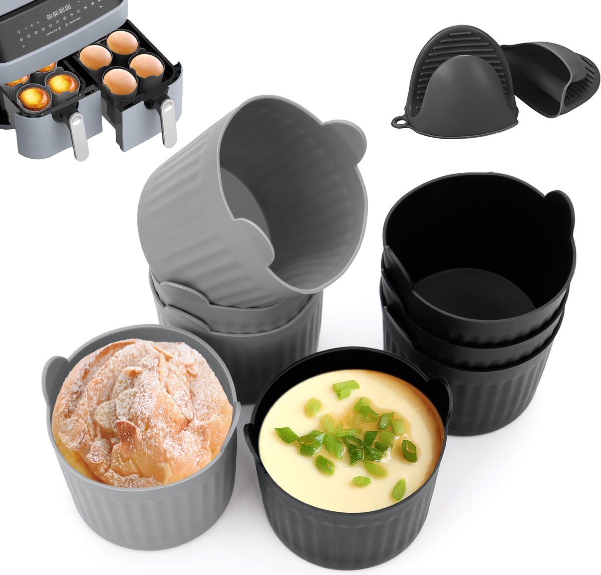 Ibenzoa® Duurzame Siliconen Muffinvorm met Hittebeschermers - 8 Stuks