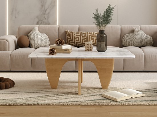 Salontafel Marmer - Eiken Hout - Marmer blad - Coffee table - Koffietafel