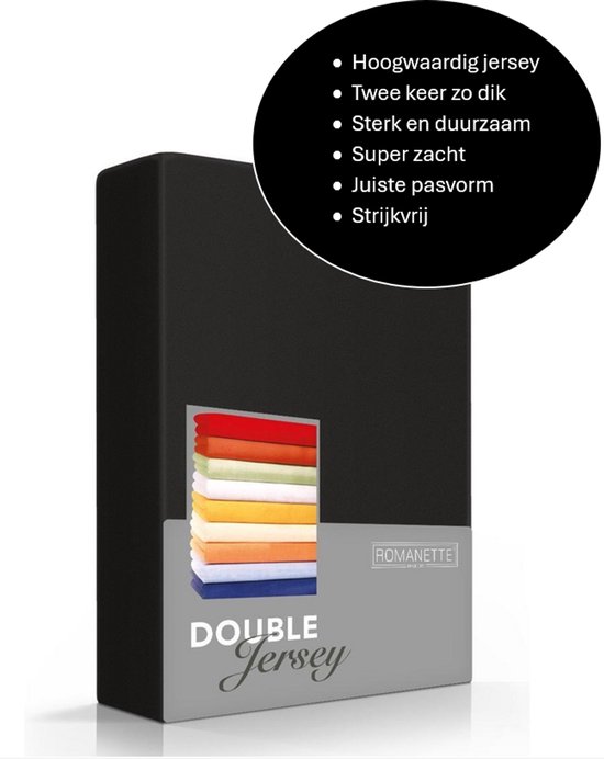 Hoeslaken en jersey double de haute qualité Double Zwart | 140/150/160x200/210/220 | Doux et épais | Élastique tout autour
