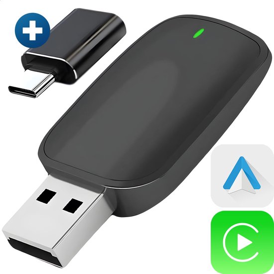 Draadloze CarPlay Dongle 2-in-1 Gearbit | Android Auto Adapter USB/USB-C, Plug & Play, Universeel