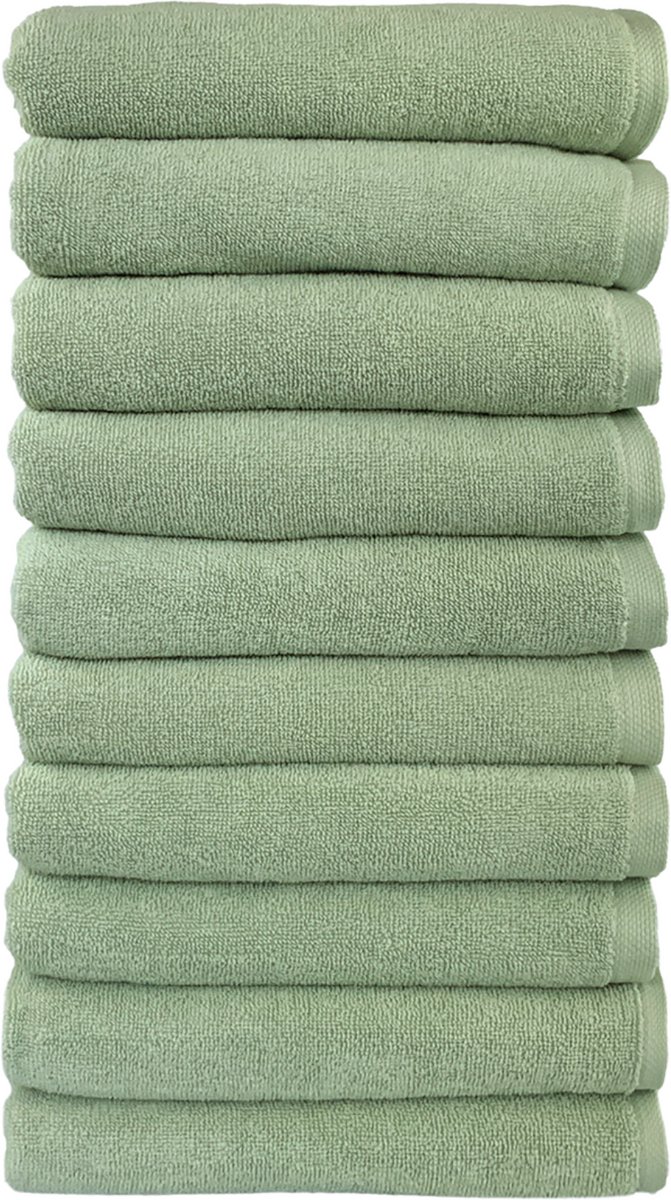 Biologische Handdoekenset - 50x100cm - 10 Stuks - 100% Katoen - GOTS & Vegan - Hotelkwaliteit - Lichtgroen - De Linde Home