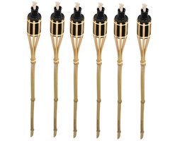 Bellatio design Tuinfakkels - 6x stuks - bamboe - 60 cm - na