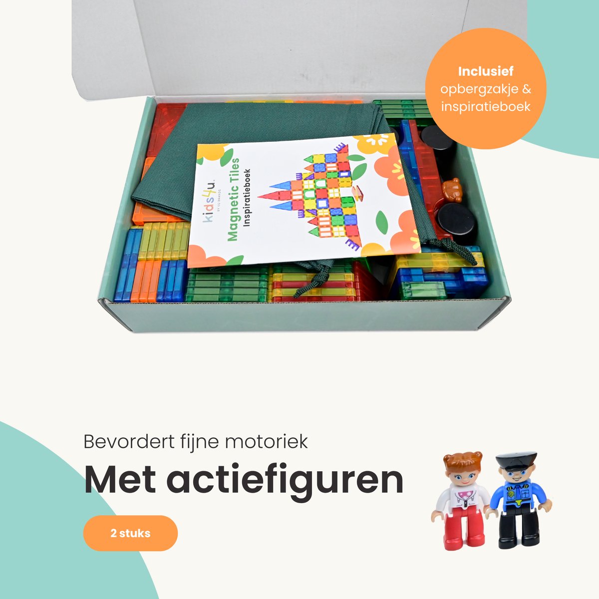 Kids4u Magnetic Tiles - Magnetisch Speelgoed - 125 Stuks Bouwset - 2 Minifiguren - Constructiespeelgoed - Montessori Speelgoed - Magnetische Tegels — cadeau in Spellen & Speelgoed - foto 8