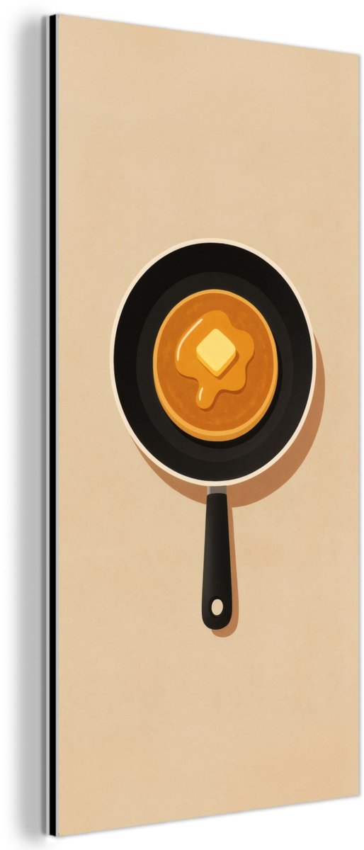 Aluminium schilderij 80x160 cm - Wanddecoratie metaal - Pannenkoek - Koekenpan - Boter - M