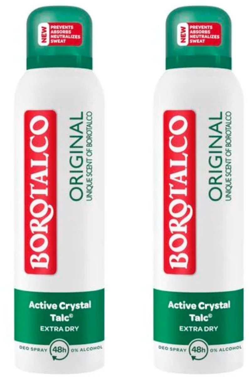 Borotalco Original - Deodorant Spray - Active Crystal Talk - Extra droog - 2 x 150 ml