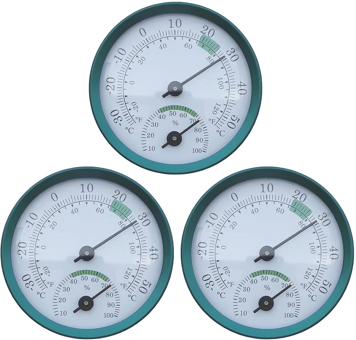 Analoge thermometer en hygrometer 2-in-1 set van 3 - mini-thermo-hygrometer met gekleurde comfortzones voor binnengebruik - Ø 57 mm