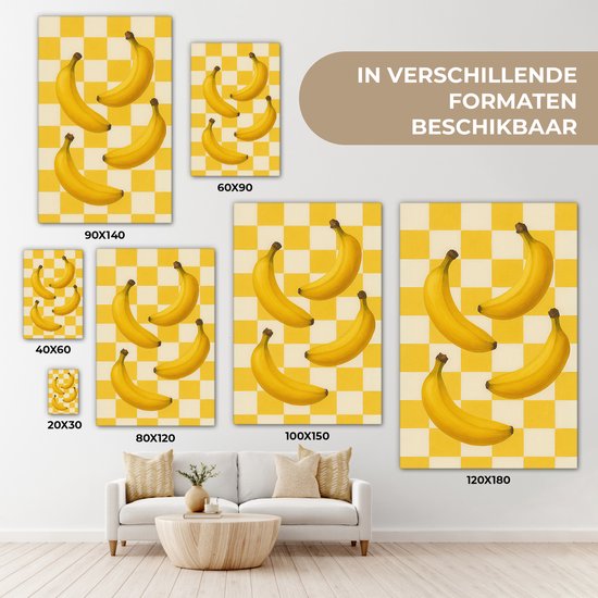 Tableau sur toile 60x90 cm - Décoration murale Bananes - Jaune - À carreaux - Décoration murale salon - Décoration chambre - Accessoires chambre - Peintures sur toile