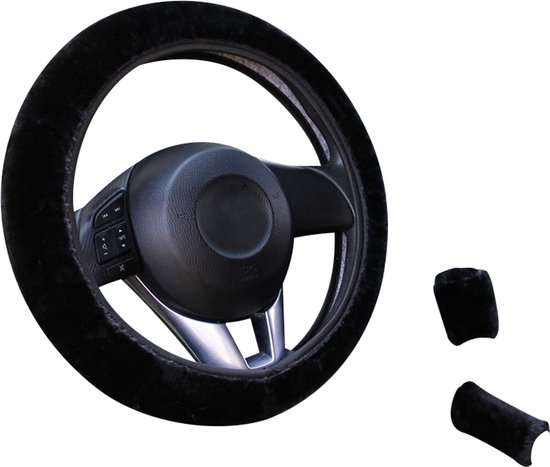 Set de volant pour voiture - Peluche douce - Zwart - Universel - Kasey Products
