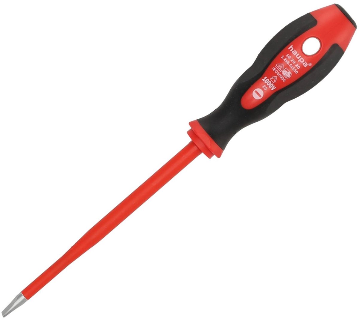 Haupa VDE geïsoleerde Sleufschroevendraaier HupSlim 6,5 x 150 mm - Verkleinde klingdiameter met geïntegreerde isolatie - Kling is gemaakt van gehard molybdeen-vanadiumstaal -Ergonomische 2-componenten handgreep van PP/TPE -