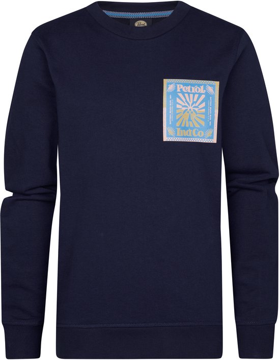 Petrol Industries - Jongens Backprint Sweater Surfviewstone - Blauw - Maat 140