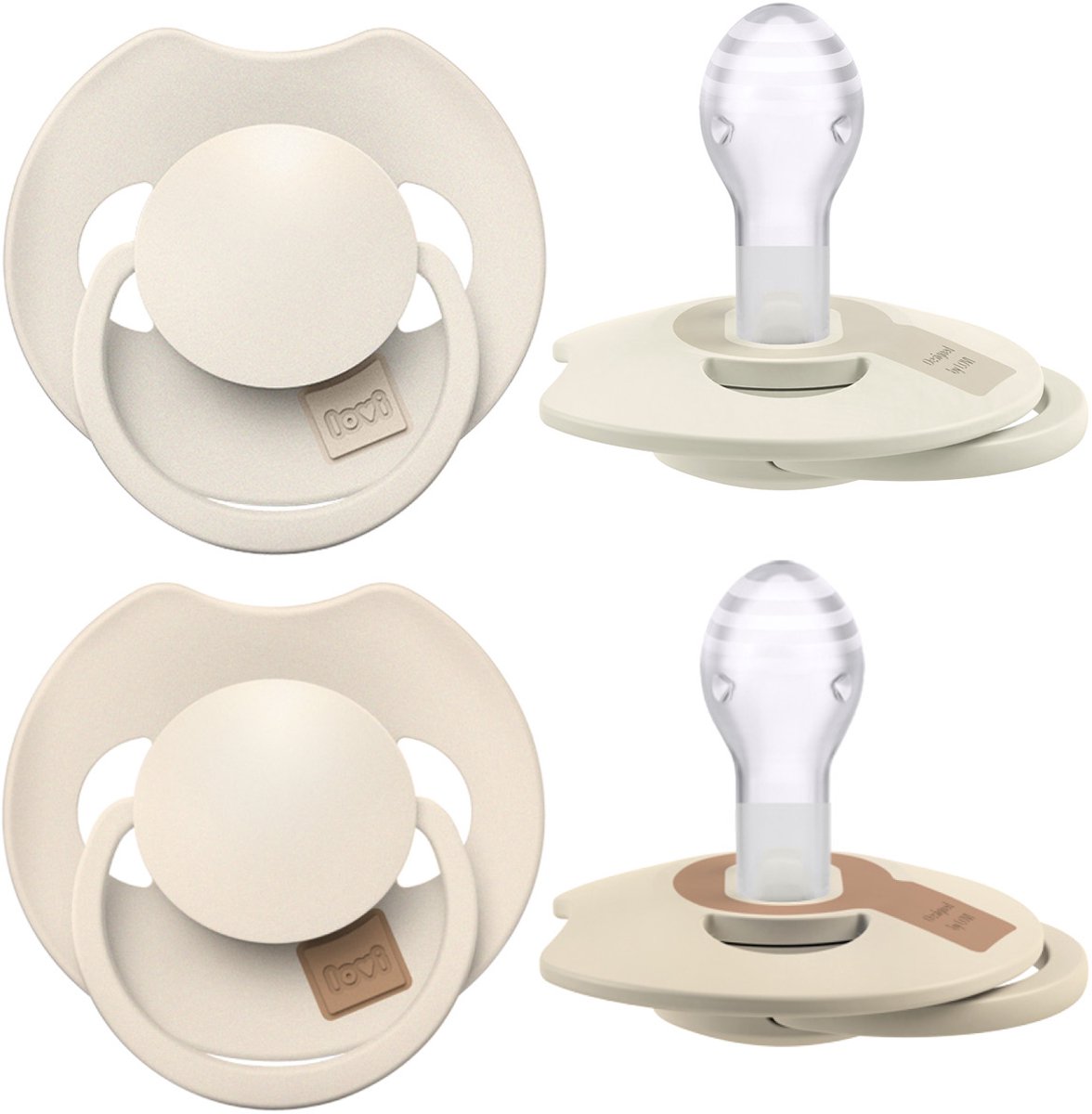 Goedkoopste Difrax LOVI Dynamische Fopspeen 18 Maanden - Lichtbeige & Creme - 2 Stuks