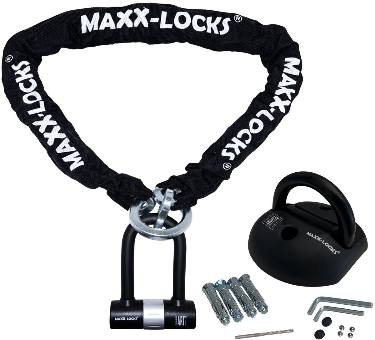Maxx-Locks Tirau Art 4 Motorslot / Scooterslot + ART 4 Muuranker - Kettingslot met Loop en Beugelslot - Art Gekeurd Slot voor Motor en Scooter & Brommer - 120 cm