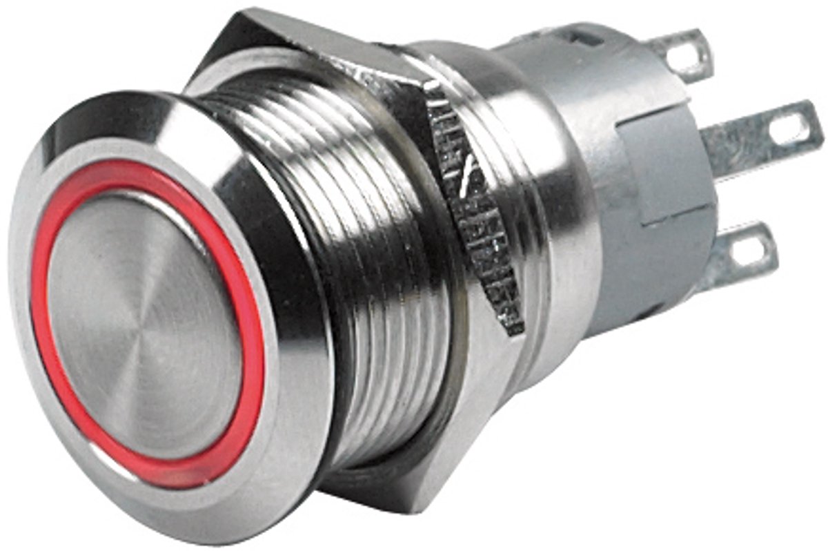 Hollex Drukknop rvs 24V puls LED rood