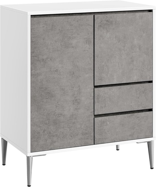 VASAGLE Opbergkast, Badkamerkast, Keukenkast, Met 2 Transparante Deuren 66 X 30 X 87 Cm 2 Plankniveaus Verstelbaar In 3 Niveaus Met Handgrepen Glas Mdf Mat Wit Bbc80wt