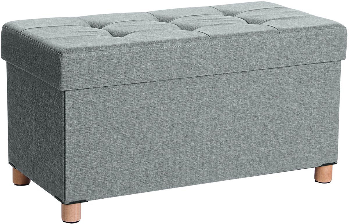 MAZAZU - Opbergkist - Kruk met deksel - 65L inhoud - Grijs - 38x76x40