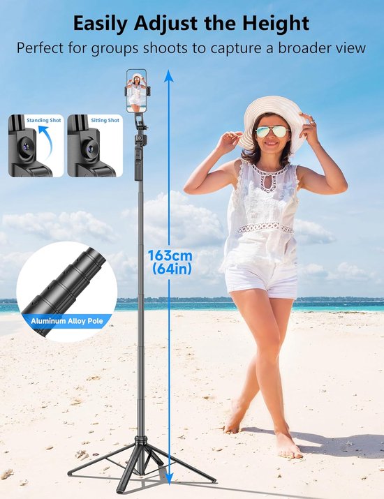 64 Inch Auto Face Tracking Statief 360° Rotatie - Selfie Stick Met Afstandsbediening