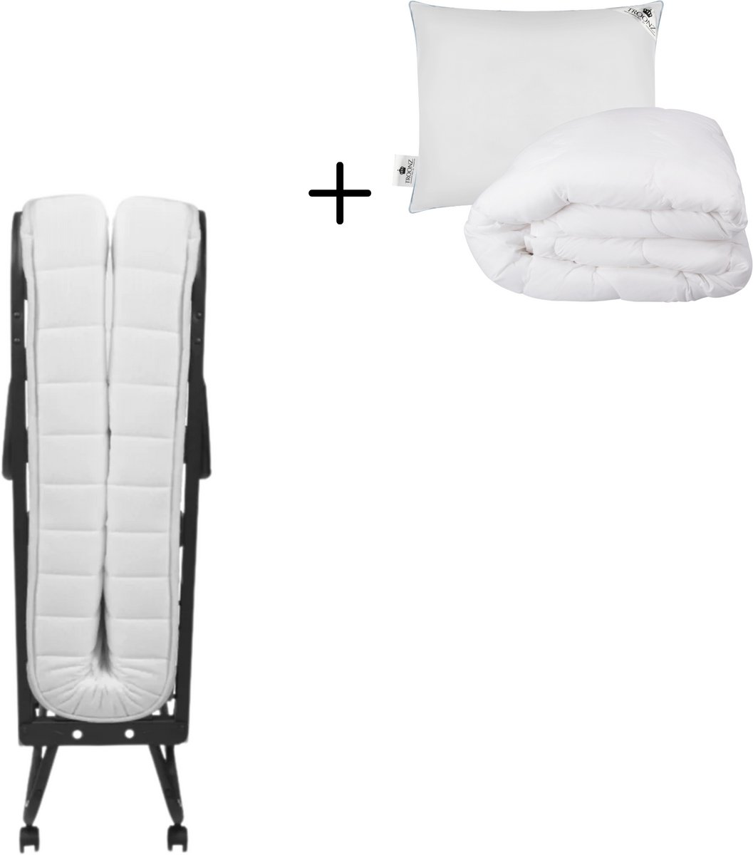 Troonz® Opklapbed Verona 90x200 cm - Logeerbed met Ergonomisch Matras van 11cm - incl. Hoofdkussen en Dekbed - Lattenbodem - Incl. Wielen