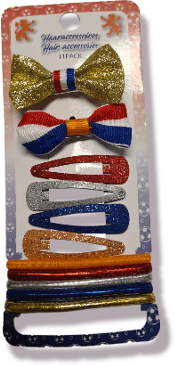 haarelastieken en strikjes rood-wit-blauw - oranje - Feestjecreatief