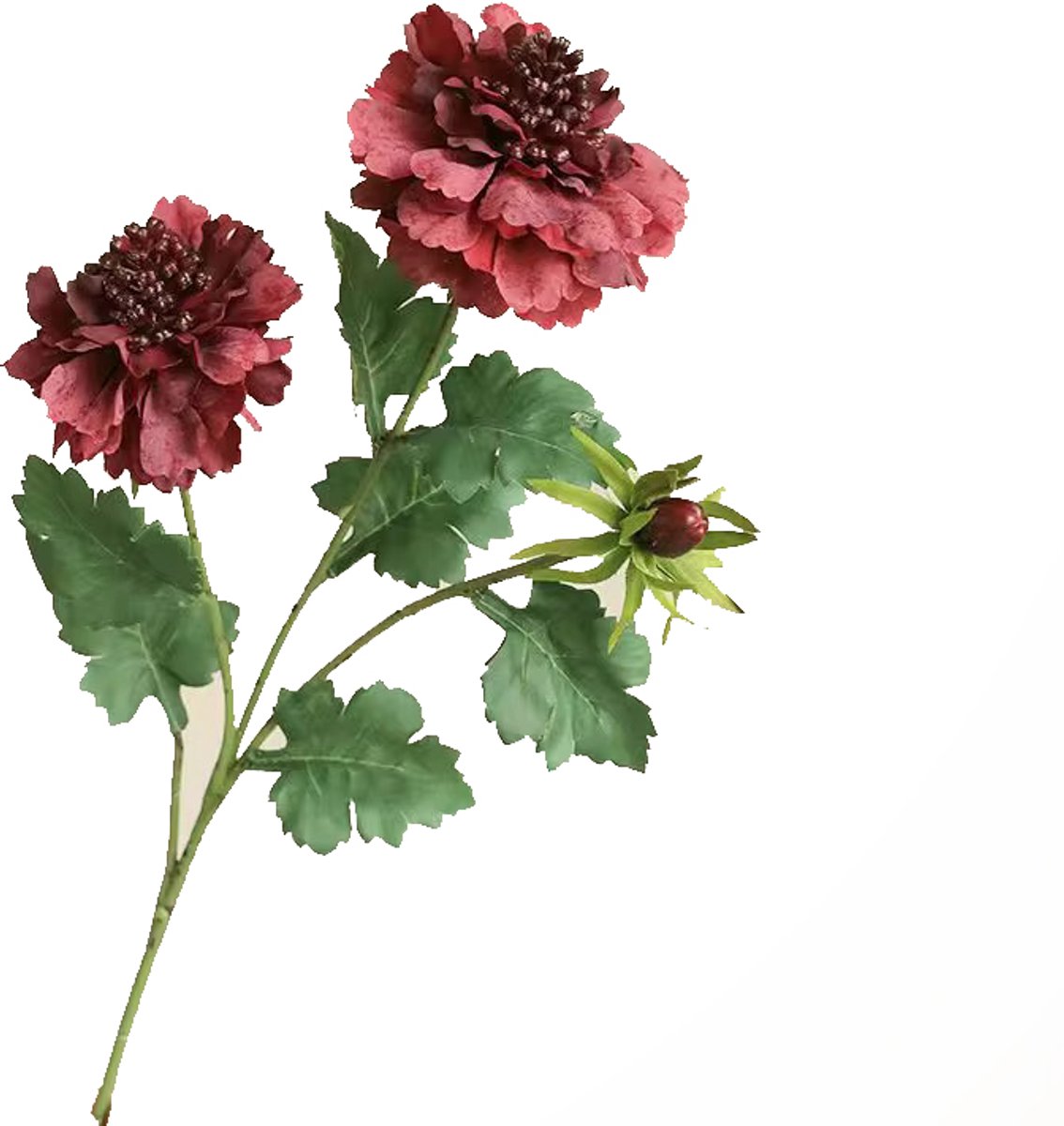 Globalgiftshop Steelbloem / kunstbloem Dahlia 49 cm 3 knoppen wijnrood