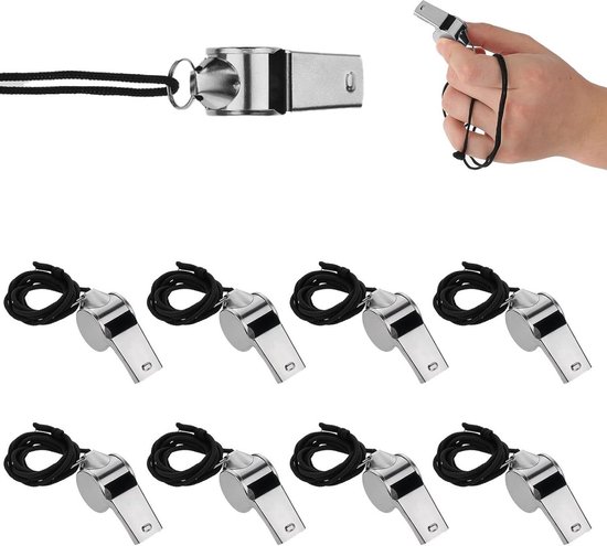 30x sifflet d'arbitre en métal avec cordon - sifflets d'arbitre soccer hockey hall sports baseball métal