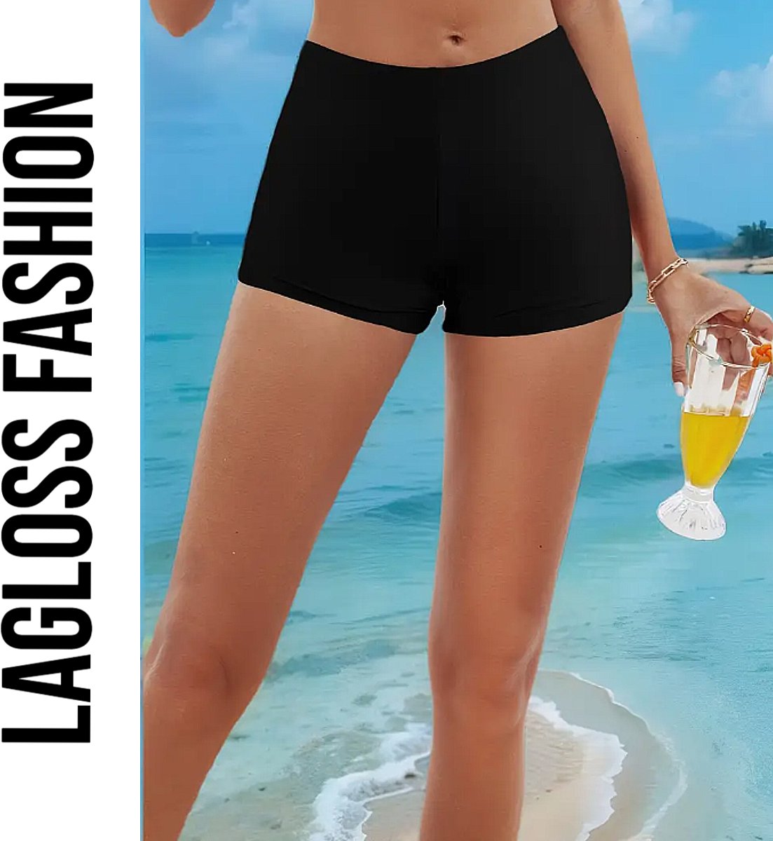 LaGloss® Afslankende Dames Zwembroek Zwart - Hoog Taille Badmode Short — afbeelding 5