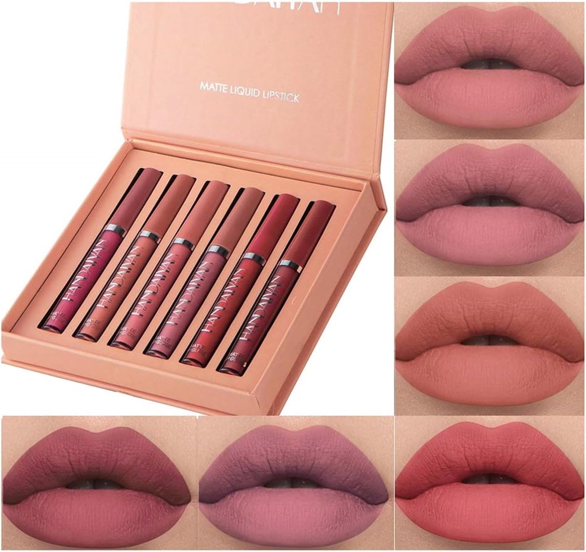 Set van 6 matte inkt lippenstiften, vloeibare lippenstiftset, non-stick, cup, niet-vervagend, waterdicht, cadeau voor vrouwen (set B)