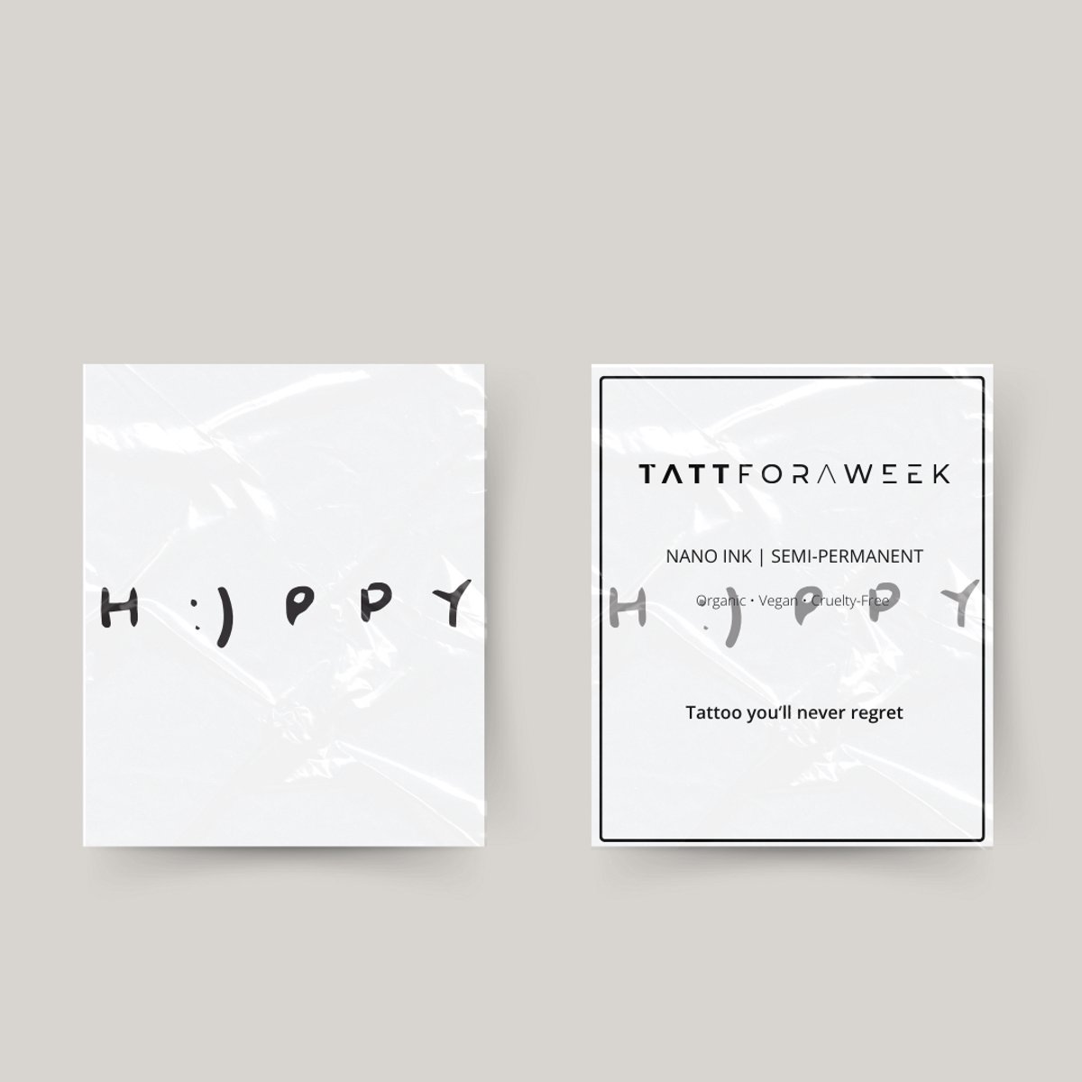 Tijdelijke tattoo happy | Neptattoo volwassenen | Tijdelijke tattoo voor volwassenen | Temporary tattoo | Plaktattoos voor volwassenen | Neptattoos | Probeer zorgeloos een tattoo | tattforaweek