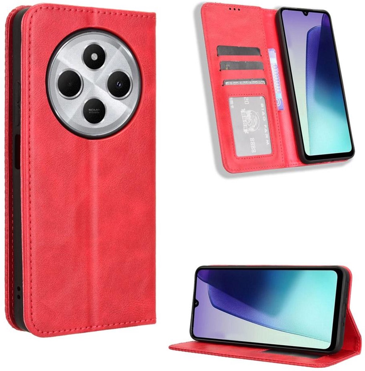Mobigear Telefoonhoesje geschikt voor Xiaomi Redmi 14C Hoesje | Mobigear Sensation Bookcase Portemonnee | Pasjeshouder voor 3 Pasjes | Telefoonhoesje voor Pinpas / OV Kaart / Rijbewijs - Rood
