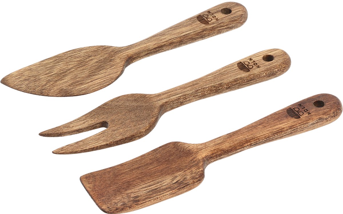 HOLM Kaasmesjes Set – 3-delig Kaasbestek met Kaasmes, Kaasvork en Kaasspatel – Ideaal voor Harde en Zachte Kazen – Acaciahout – FSC Gecertificeerd – 14 cm – Hout – 3 stuks