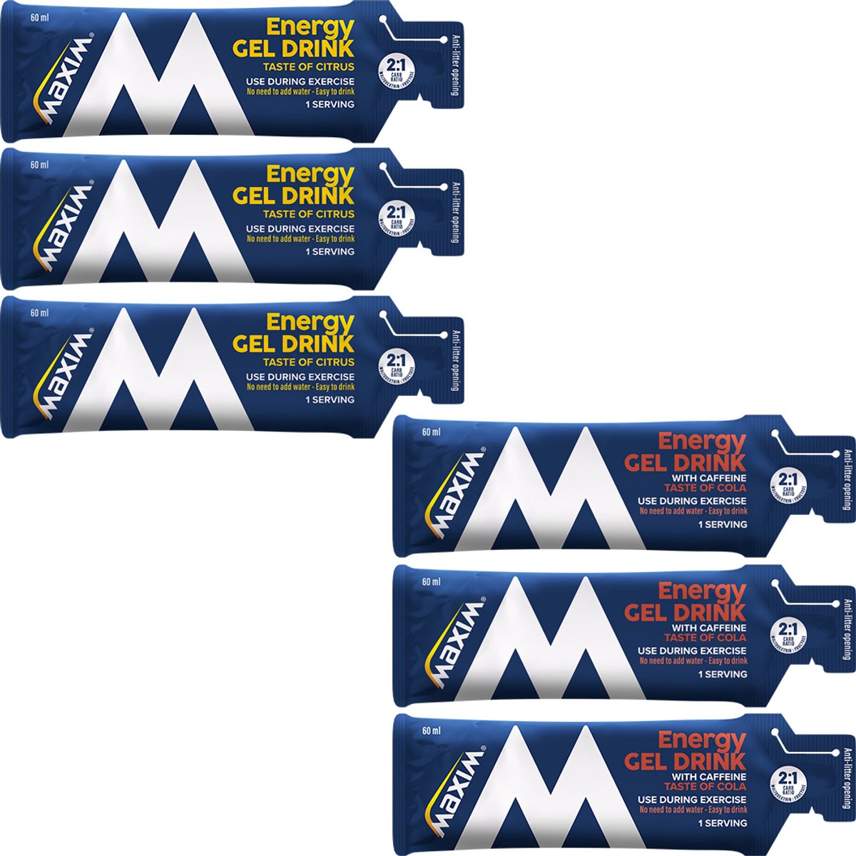 Goedkoopste Maxim Energy Gel Drink Variatiepakket - 20 x 60ml (2 smaken) - Isotone - Sportgel - Sportvoeding