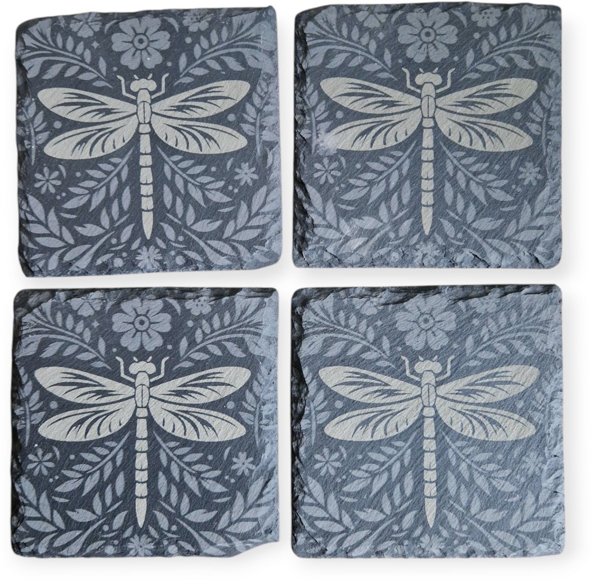 Spant7 - Leisteen onderzetters - Onderzetters - Set van 4 - Libelle- 10x10cm