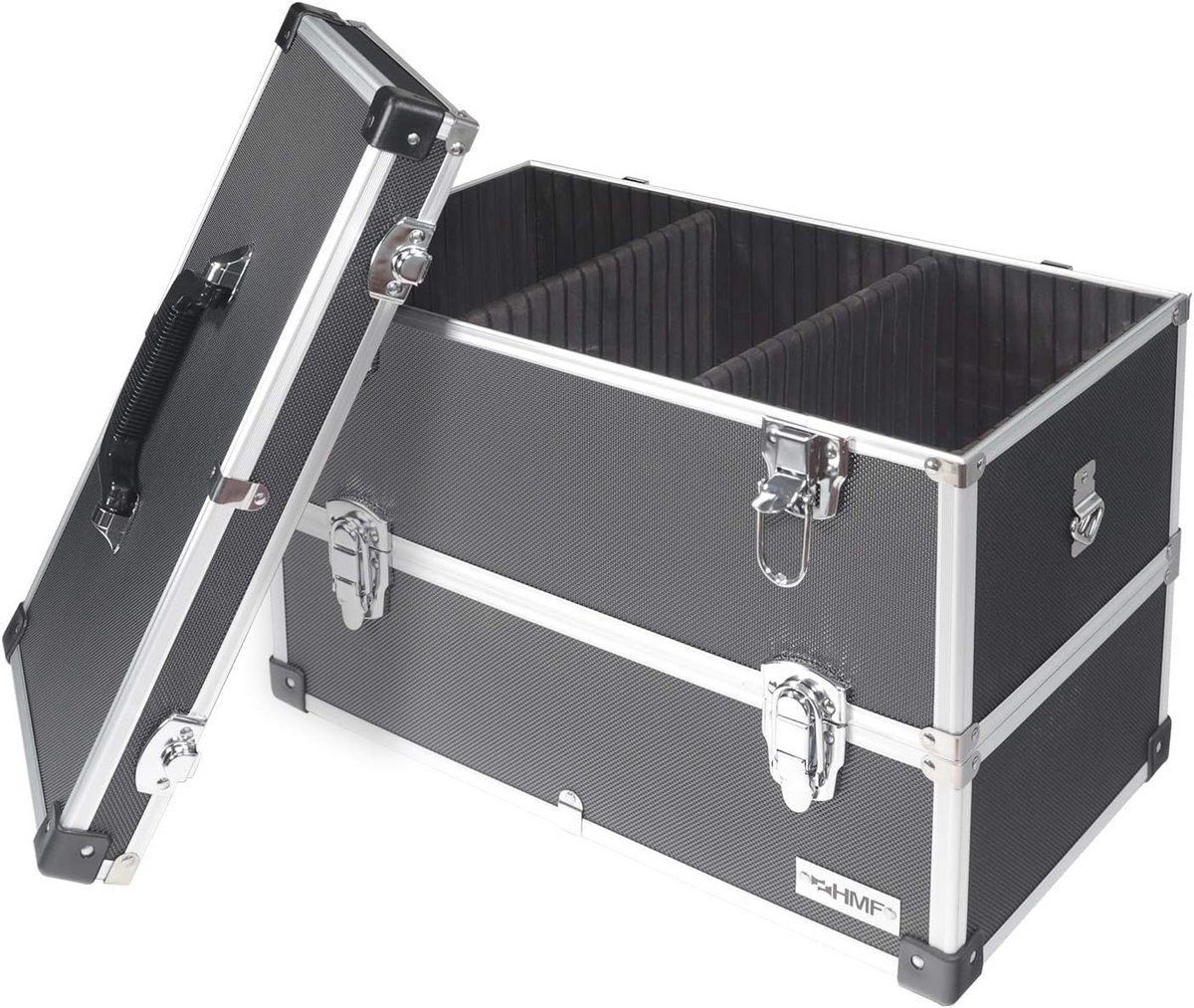 Gereedschapskoffer van aluminium met 2 etages - Leeg, zwart, 44 x 32,5 x 24 cm