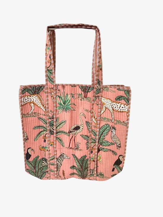 Shoppingbag / Strandtas Kantha Jaguar Zalm 37x48 cm