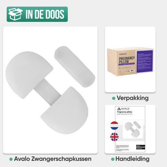 Avalo Zwangerschapskussen W-Vorm - Traagschuim - Zijslaapkussen Volwassenen - Verstelbare Wig - Buik-, Rug- & Beensteun - Voedingskussen - Lichaamskussen - Wasbare Hoes van Avalo — afbeelding 5